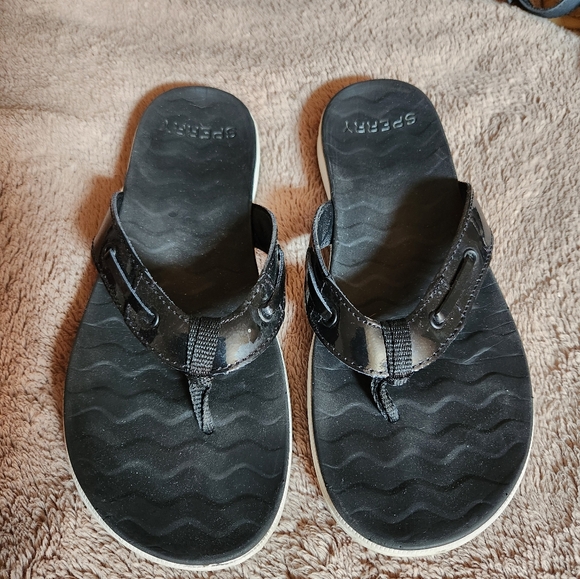 Sperry Black Flip Flop Sandals Sz 8 - Picture 1 of 4